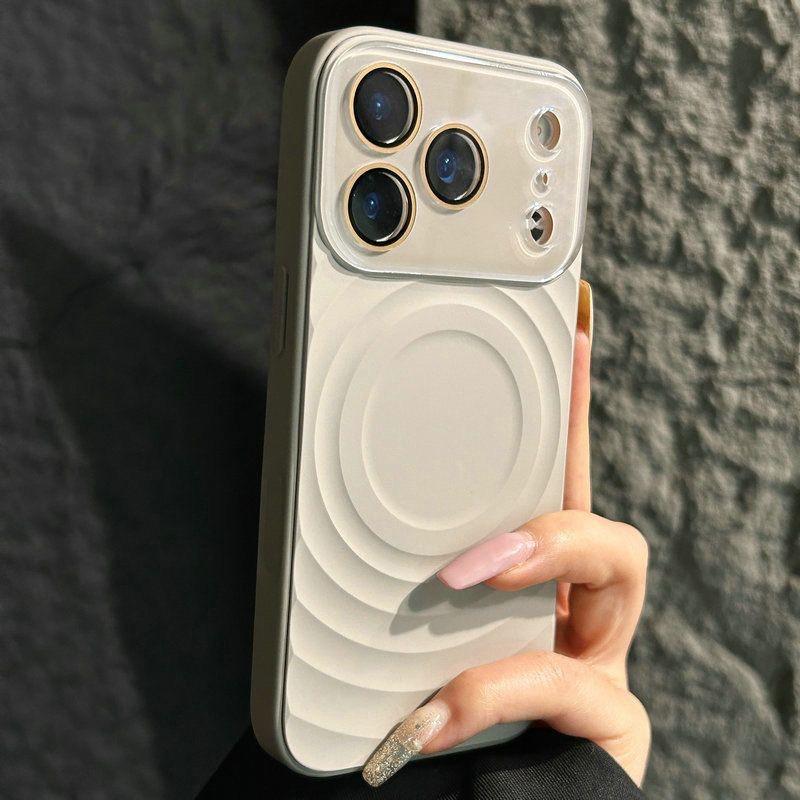 Luxury Solid Color Glossy Camera Case For iPhone 17 16 15 Pro Max For Magsafe Magnet Liquid Wave Pattern Shockproof Candy Cover