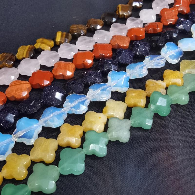 12mm Natural Agate Tiger Eye Four-Leaf Clover Faceted Beads for DIY Jewelry Making