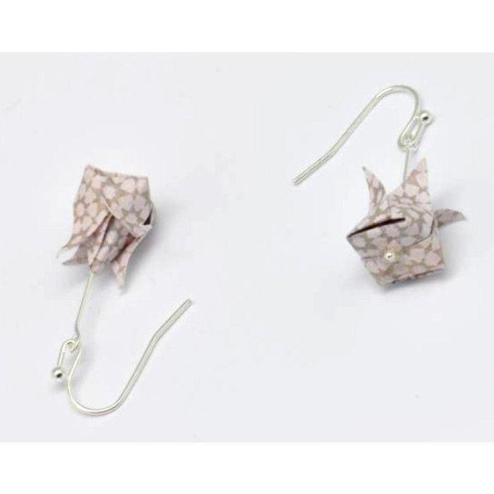 Origami Paper Earrings Pink Lotus Light Grey.
