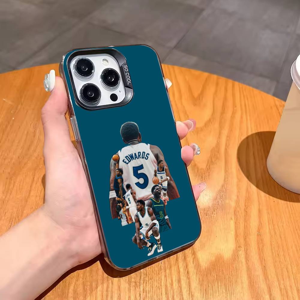A-Anthony E-Edwards B-Basketball Phone Case For iPhone17,16,15,14,13,12,11,Pro,MAX Gray Matte Silicone Black Cover