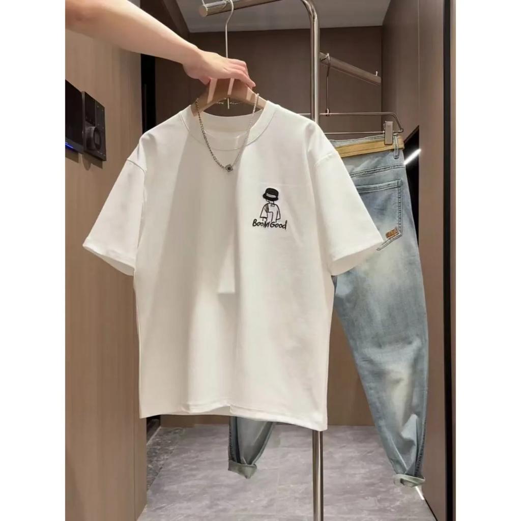 Pure Cotton Short Sleeve T-Shirt Men's New Style Half Sleeve Summer Cartoon Print Fashion Brand Breathable Casual Top