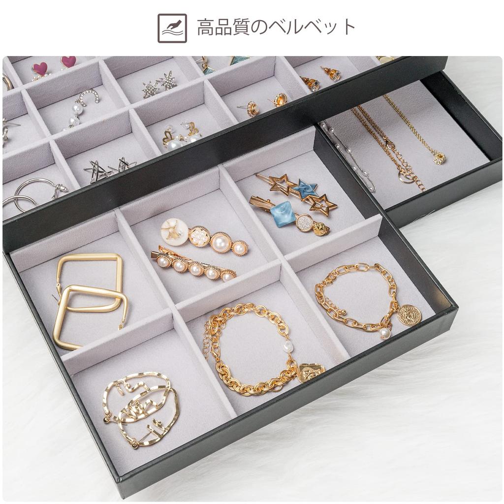 ProCase Jewelry for Accessory with Black Tray, 3-Pack, Stackable, Vanity/Dresser Drawers, Case, Display, Dividers,