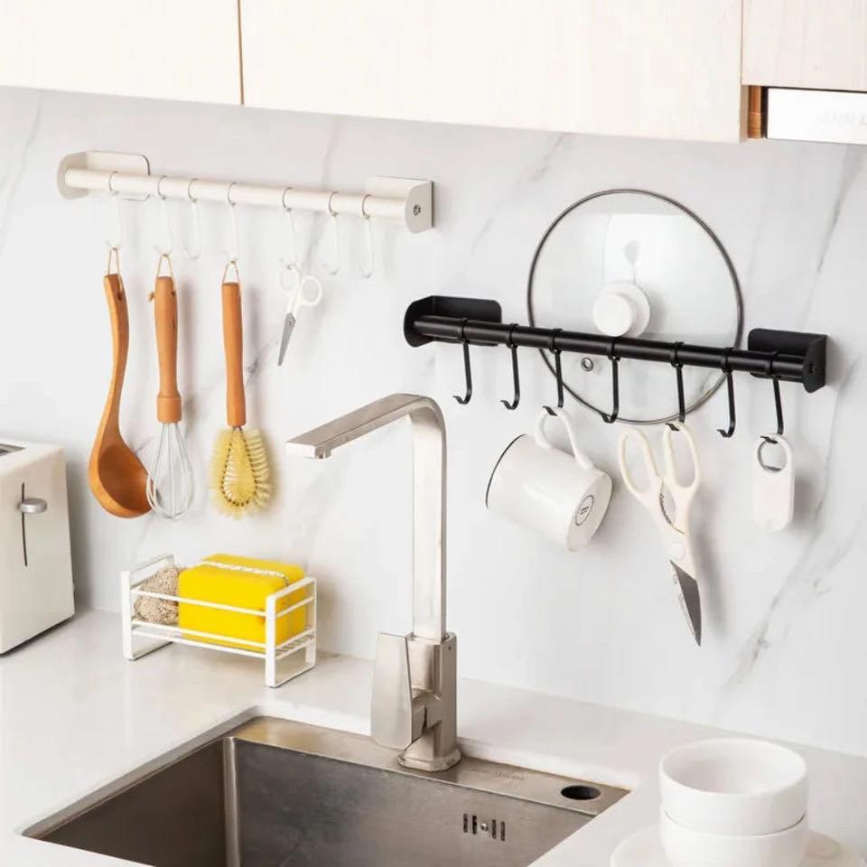 Hole-free Hook White Minimalist Multifunctional Stainless Steel Wall Shelves Storage Utensils Holder Kitchen Accessories Organizer High Quality