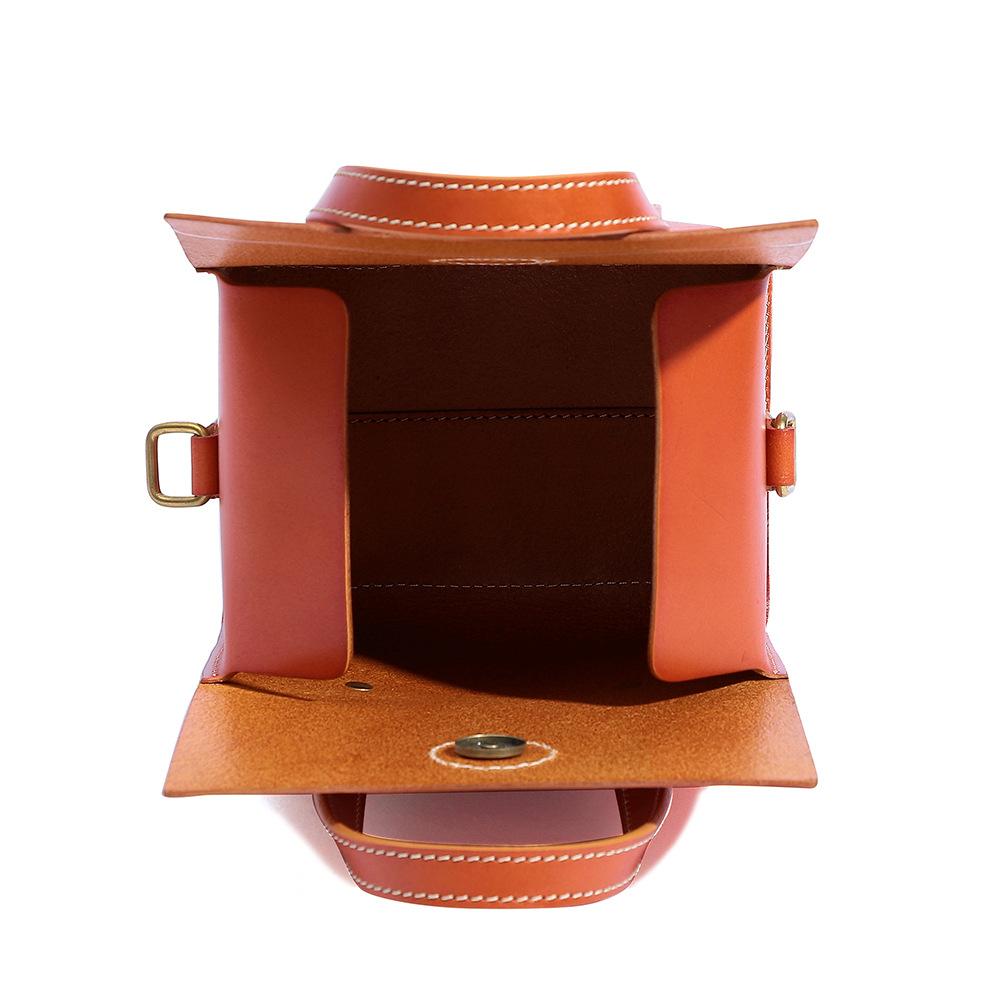 Damen-Leder-Quadrat-Handtasche pflanzlich gegerbtes Leder Retro-Stil handgenäht tragbar Teetüte echtes Leder Damen-Tasche