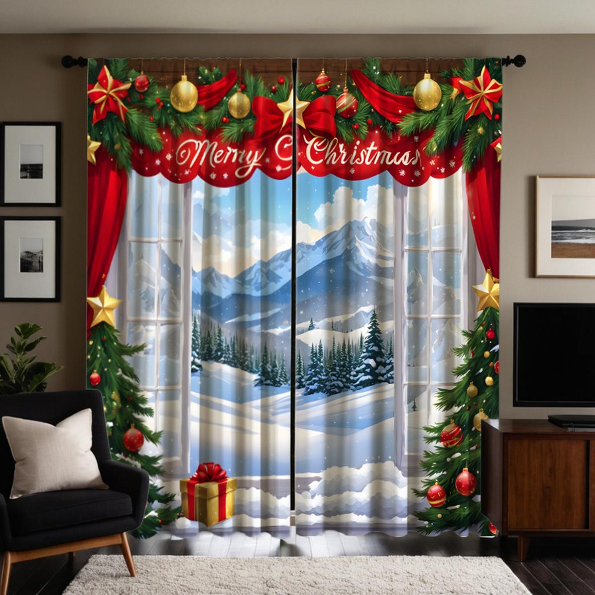 

2 шт. HD Рождественская вечеринка, мероприятия, дистанционная Снежная гора, декоративная занавеска, белая занавеска с цифровой печатью, украшение для дома W52H63inchW132H160cm