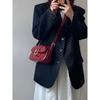 Premium Textured Bag Leather Shiny Retro Burgundy Horseshoe Buckle Fashionable Armpit Bag One Shoulder Crossbody Bag