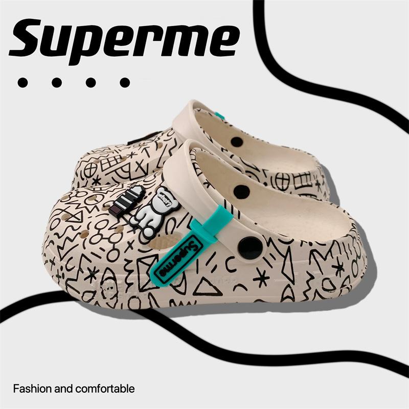 Cool slippers women's summer outer wear household thick-soled non-slip hole shoes ins couple beach slippers men