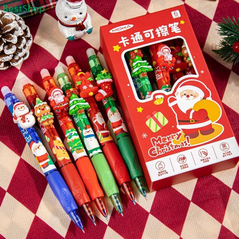 6Pcs Christmas-themed Acrylic Erasable Gel Pen Quick-Drying Writing Smooth Blue Ink Neutral Pens Student Stationery Gift
