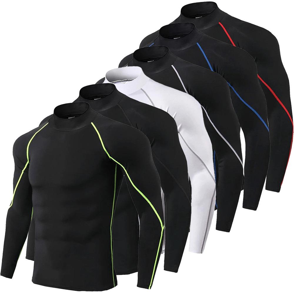 Heren Fitness Shirts Hoge Kraag Sneldrogend Compressie Lange Mouwen T‑Shirt Strakke Sport Top Voor Hardlopen Training Tops