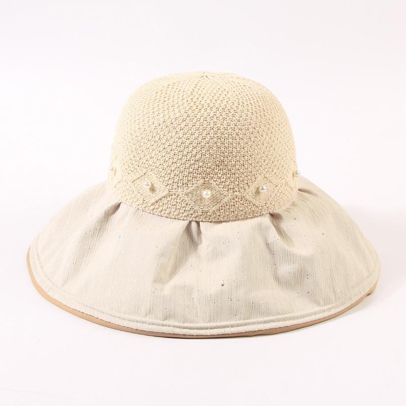 

Fashionable Women s Summer Sun Hat With Wide Brim And Pearl Bow Detail Beige