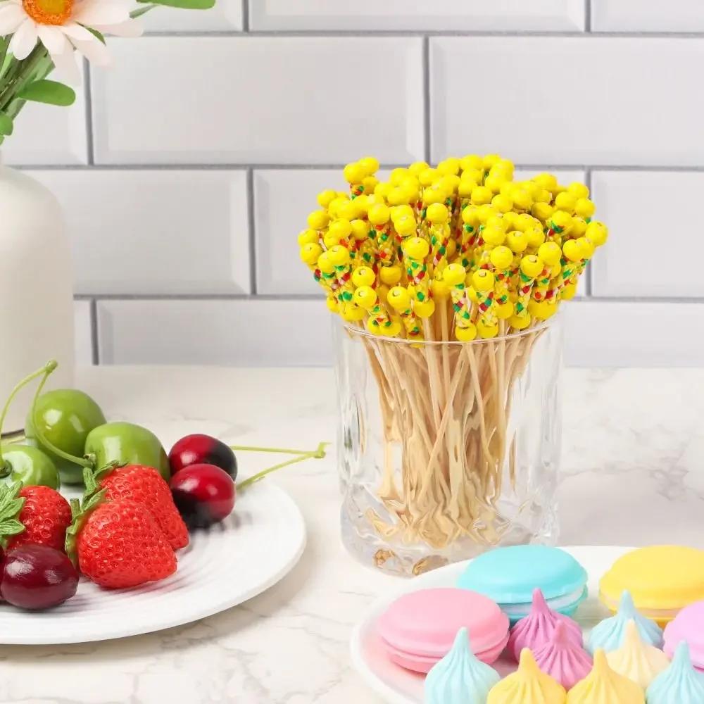 100Pcs Disposable Bamboo Picks Fruit Sticks For Kids Cocktail Decor Picks Salad Sandwich Buffet Toothpicks Wedding Party Supply