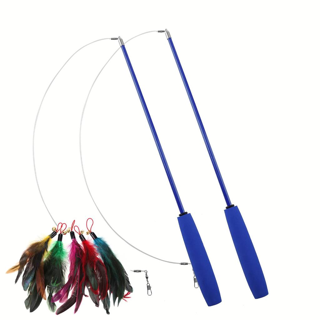 Cat Teaser Wands Interactive Fishing Pole Wand Stick Multi-function Training Toy Replacement Kitten Teaser Feather Cute Cat Toy