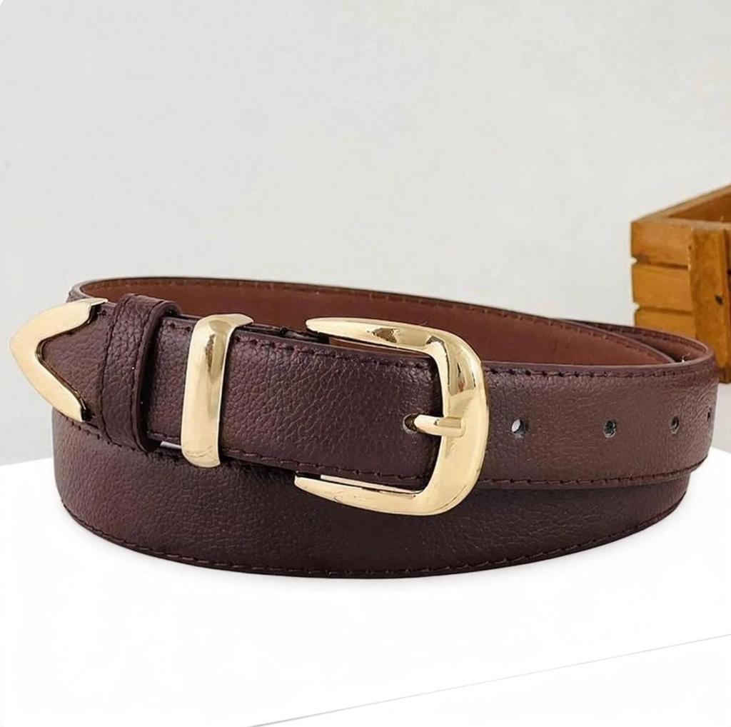 Versatile Korean Decorative Ladies Leather Dress Belt with Retro Gold Pin Buckle