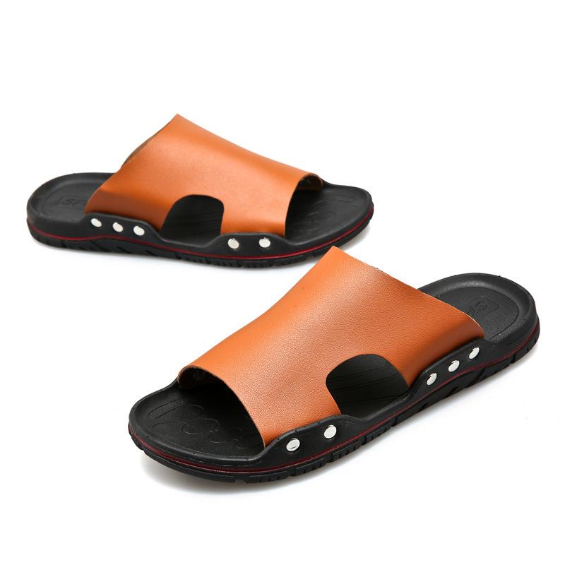 fashion Made Brand Men Sandals Slip-on Pu Leather Beach Mens Slippers Platform Black Male Sandals Rubber Shoes Drop Shipping 22iop