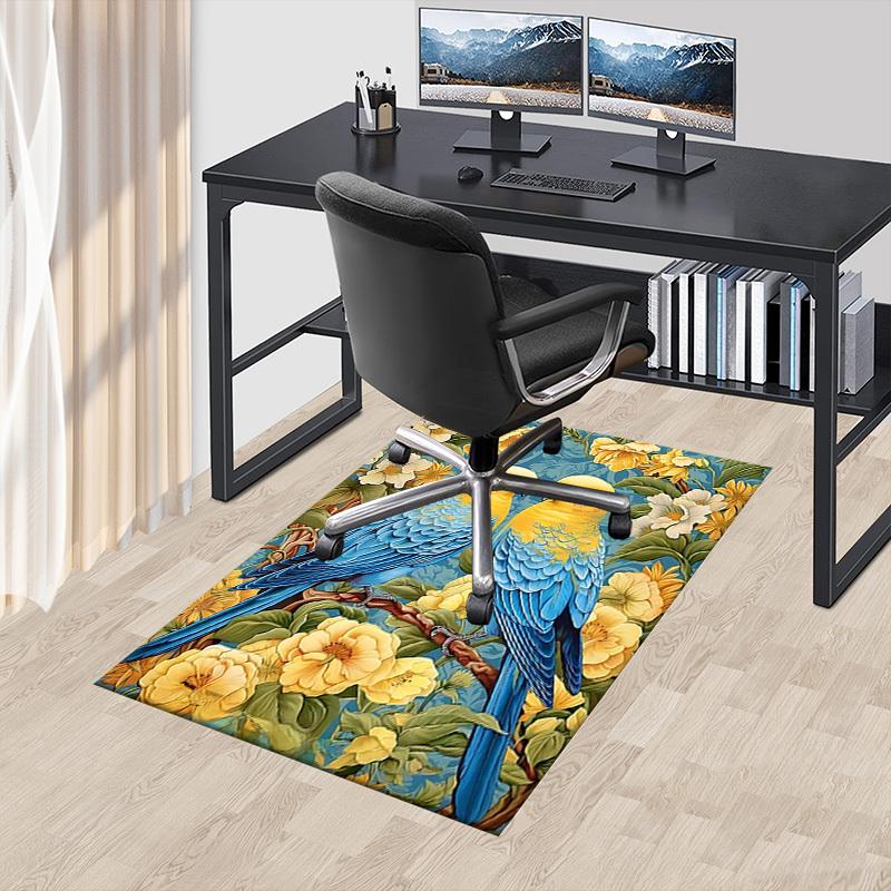 1 Stück Papageien Blumen Rutschfester Teppich für Büro & Wohnzimmer & Schlafzimmer & Esszimmer - Flach- Weich & Gemustert, Lebendige Farben-W300