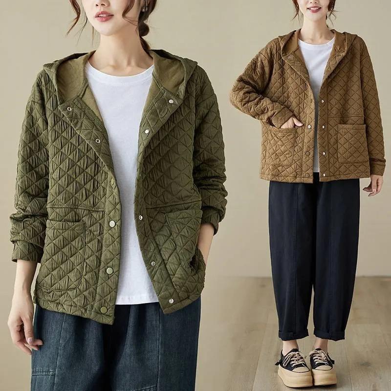 Casual Splicing Long Sleeves Pocket Baseball Uniforms Autumn Winter Woman Korean Loose Cotton Clothing