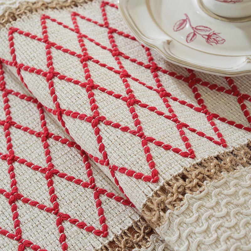 Boho Crochet Table Runner, Handmade Lace Striped Design, Polyester Woven Rectangular Table Decor for Home and Restaurant, Christmas Holiday Decoration