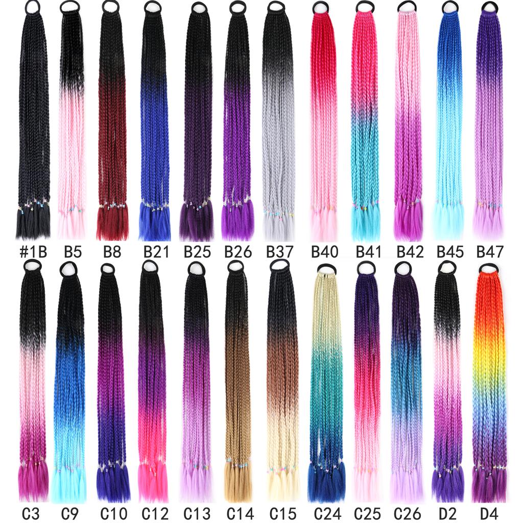 Ponytail With Hair Rubber Bands Long Box Crochet Synthetic Hair Piece Ombre Braiding Hair Extensions Braid