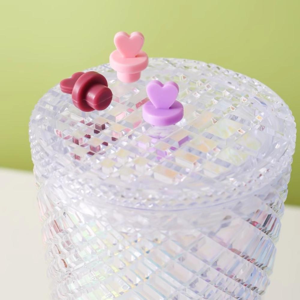 Silicone Bottle Dust Plug Love Reusable Bottle Stopper Cap Dust-proof Drinkware Decorative Glass Straw Hole Silicone Stopper