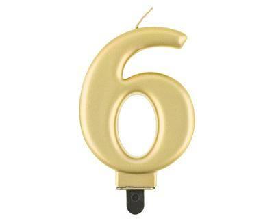 Number 6 Candle, Metallic Gold, 8 Cm