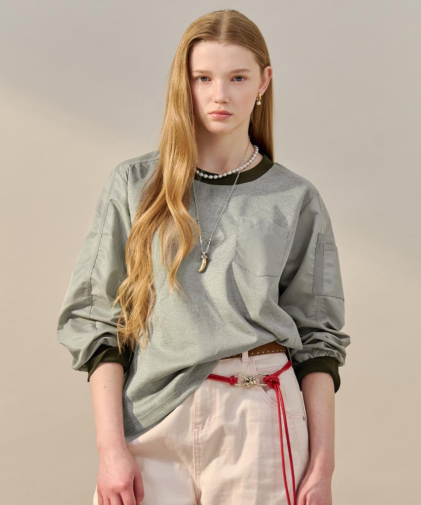 MAXZA Utility Color Block Sleeve Pocket T-Shirt