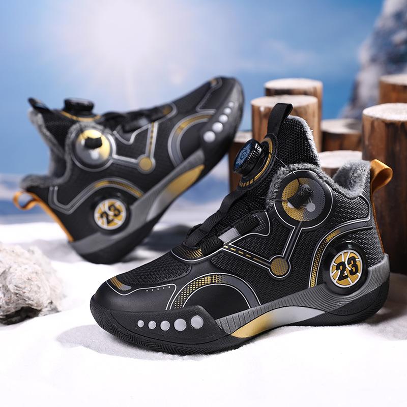 

Winter leather velvet cotton shoes rotating buckle actual basketball shoes youth sports shoes free shipping classmates 31
