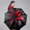 Automatic Folding Umbrella with Red & Black Calla Lily Flower Pattern - Self-Opening/ Closing, 8-Rib Compact Portable Collapsi