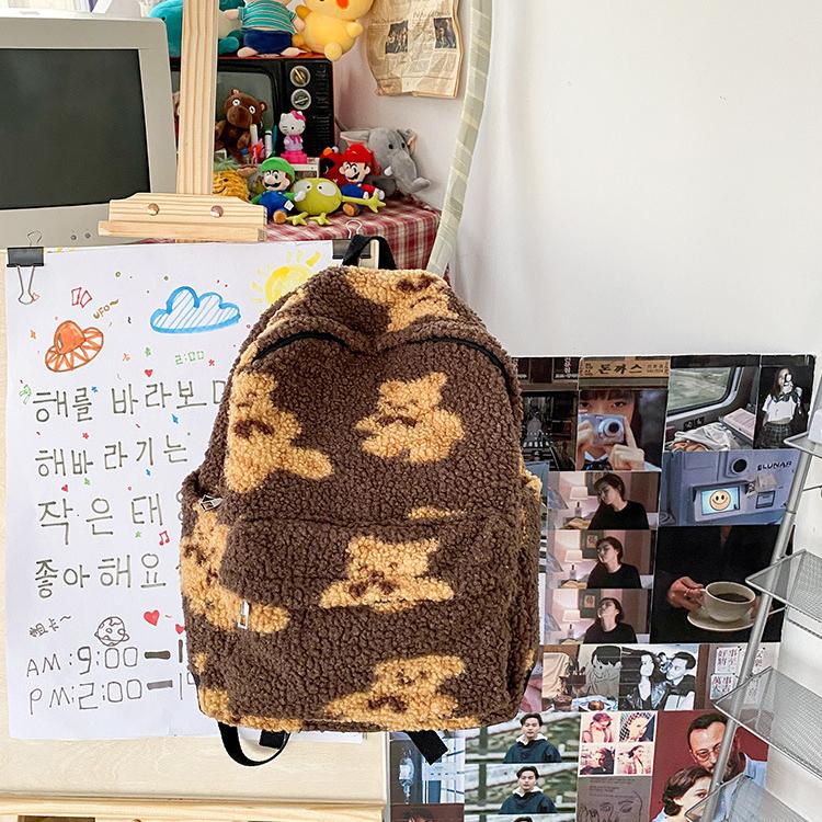 Imitation Lamb Hair Backpack Women School Bags For Teenage 