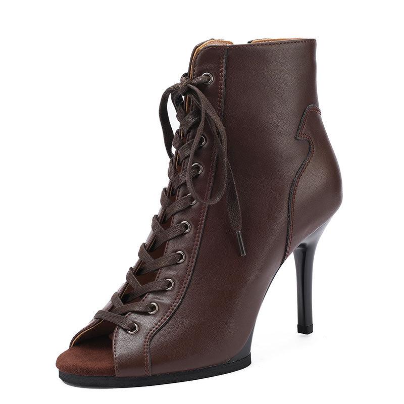 Women's Black Lace-up Ankle High Heels Jazz Dance Shoes with Soft Sole