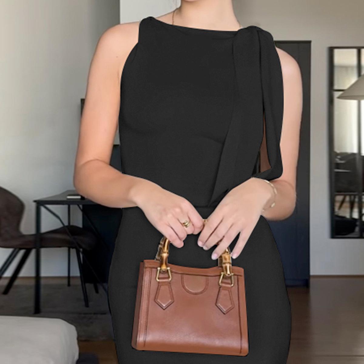 

2024 Горячая Распродажа Круглый Вырез Европейский и Американский Женский Осенне-Зимний Ленточный Облегающий Длинный Наряд XS чёрный