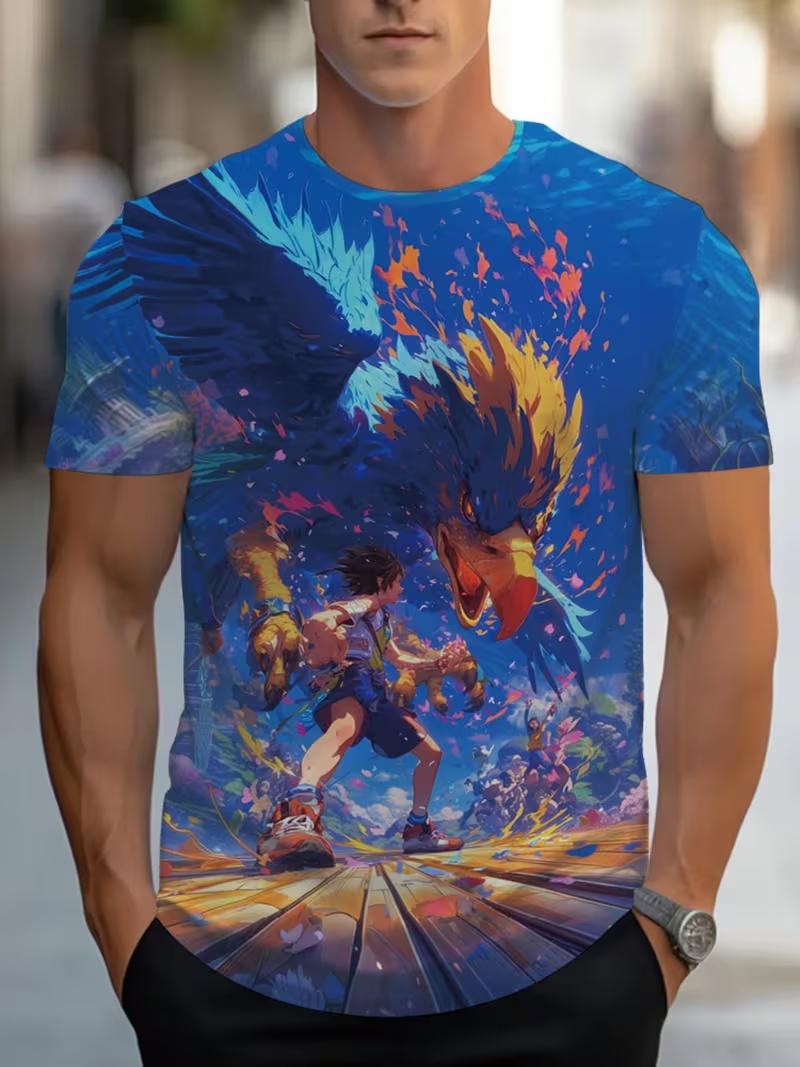 

Men s Retro 3D Graphic Print T-Shirt - Perfect for Daily Wear and Vacation S