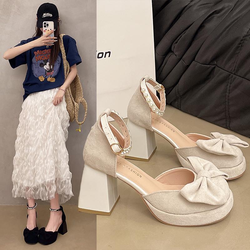 Fashion 2025 Women's Square Fashionable High Quality and Elegant Single Shoes Fashion Round Head Platform Hollow Heels