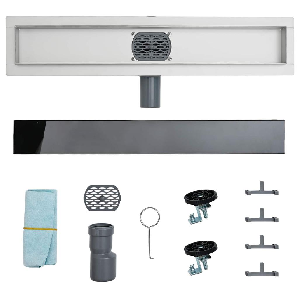 Shower Drain with Glass Cover and 360 degrees Siphon Black 100 cm