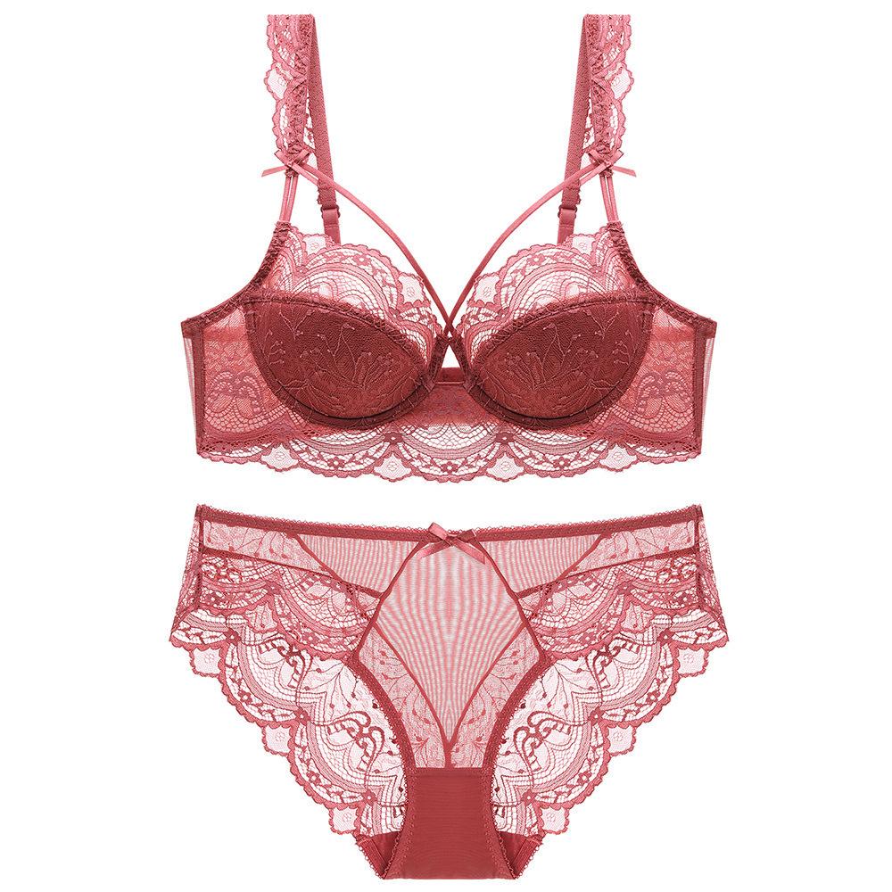 Women's Sexy Lace Cotton Underwear Set for Bigger Busts with Anti-Sag Lift