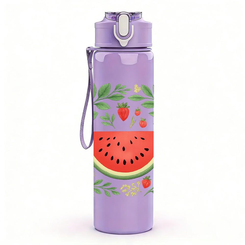 1PC Watermelon Leaf Wreath Fresh Fruit 750ml Color Plastic Sports Water Bottle Leakproof Flip Straw Lid Suitable for Sports Office Home Use