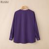 ZANZEA Women Casual Round Neck Loose Long Sleeve Button Blouse
