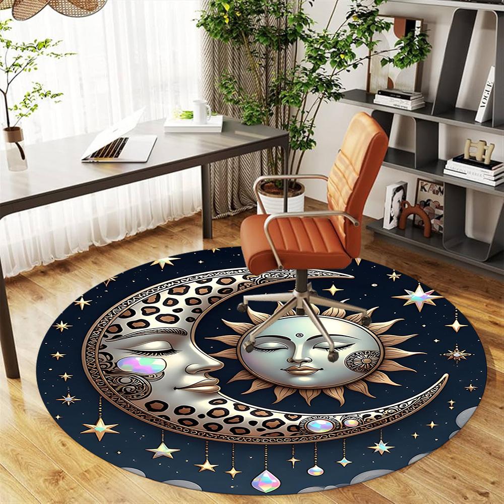 1pc Moon Sun Round Chair mat office Area Rug - Non-Slip, Floor Mat for Office, Bedroom, and Indoor Decor p127132