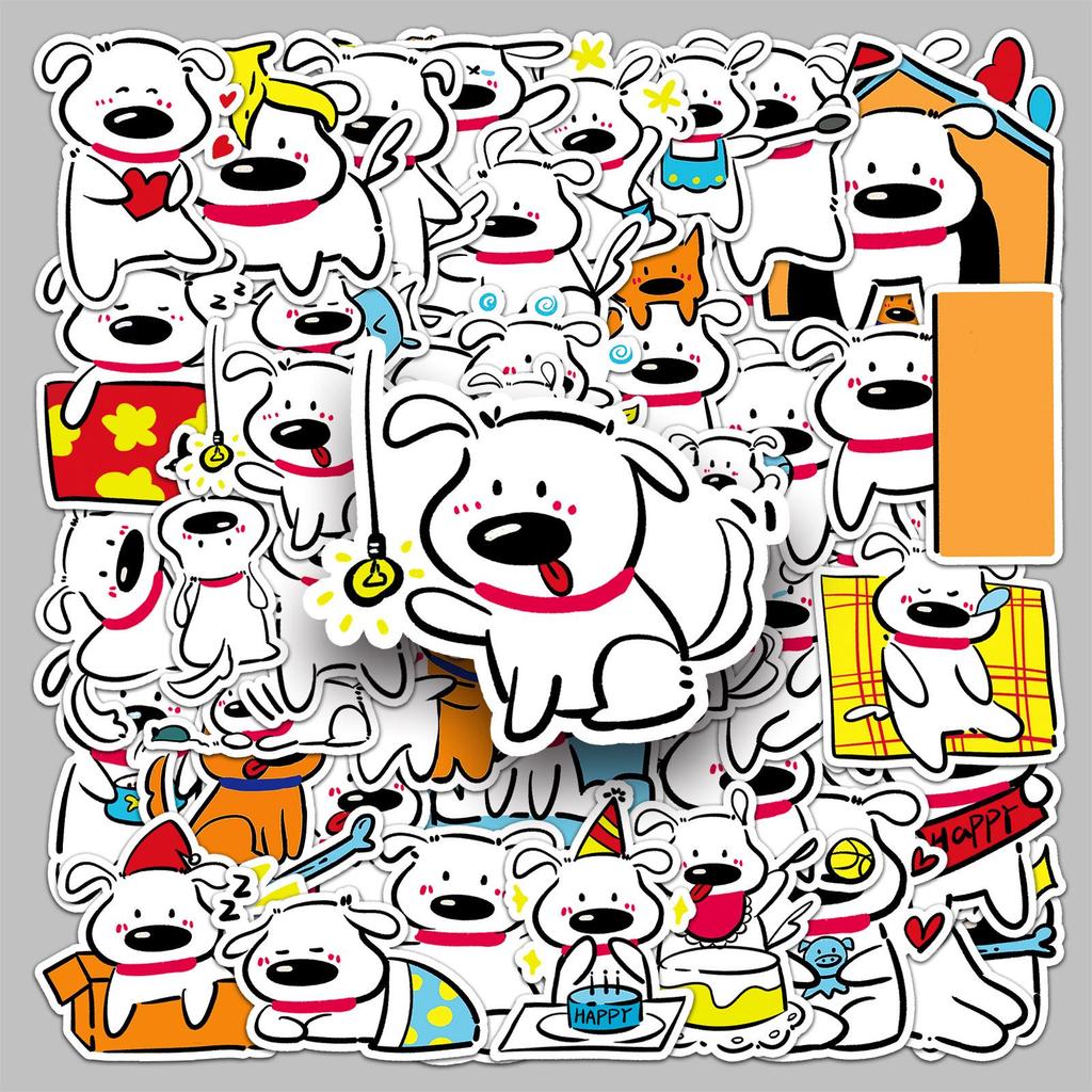 50 Cartoon-Hunde-Aufkleber: Wasserdichte, niedliche weiße Welpen-Designs für Handyhüllen