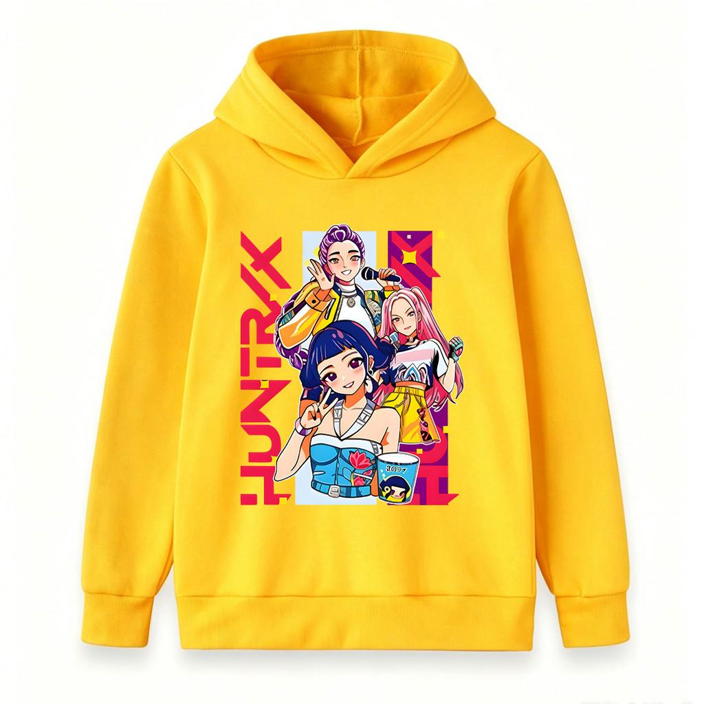 Kids Boys Girls Hoodie Cartoon Music Idol Group Print Long Sleeve Pullover Hooded Sweatshirt Casual Streetwear For Children Hip Hop Style Top