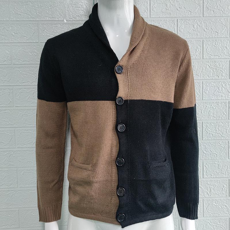 2025 Sweater Cardigan Color Block Button Long Sleeve Knitted Jacket