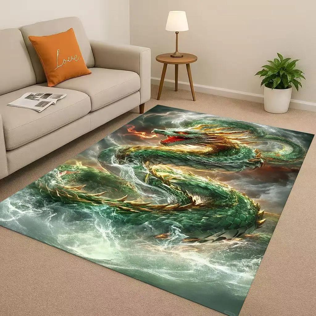 Cartoon Yin Yang Element Dragon Chinese Loong Living Room Non-Slip Area Rug Carpet for Bedroom Playroom Sofa,Home Decor Doormat