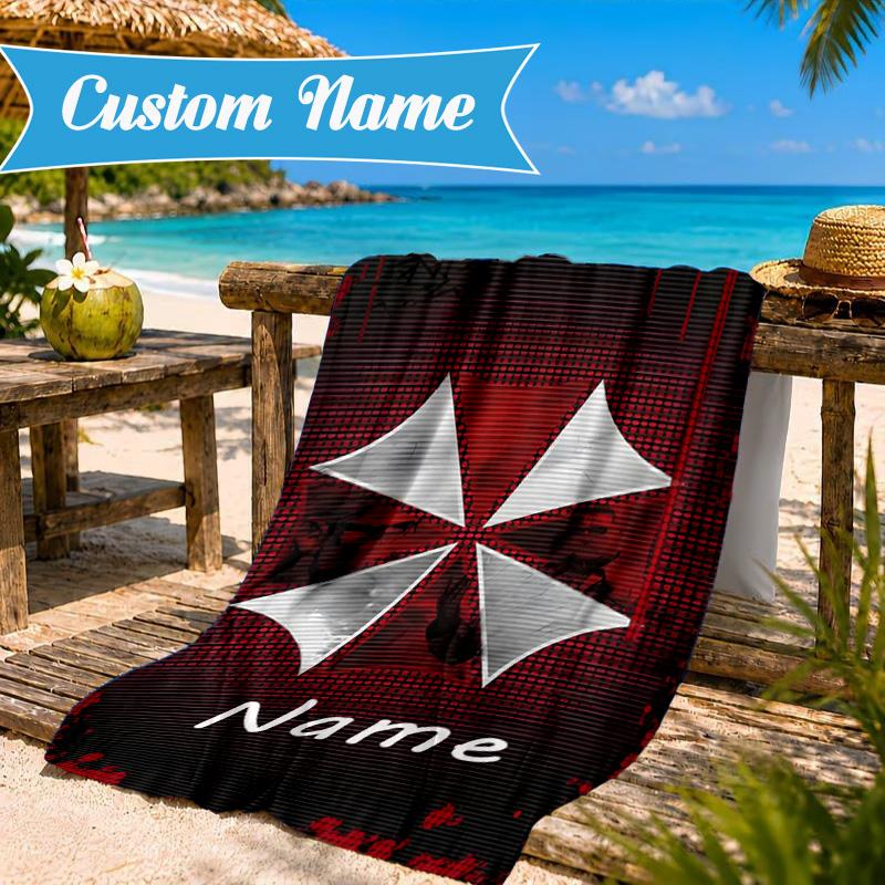Custom Name Resident Umbrella Corporation Beach Towel Microfiber Beach Towel, Lightweight and Quick-Dry, for Summer Travel, Swimming Pool Gift