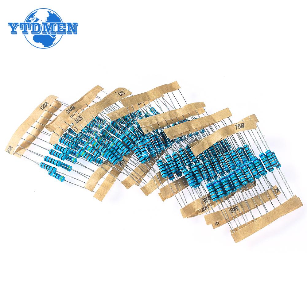 500PCS Resistor Kit 1ohm - 1M Ohm 1W Resistance Set 1% Metal Film Resistor Assortment Kit 50Kinds*10pcs=500PCS