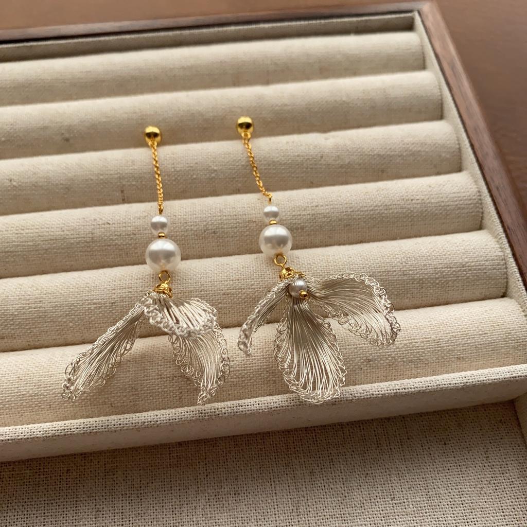 Handmade Inspiration Series Flower Pearl Fringed Earrings Earrings Elegant French Design Exquisite and Beautiful Earrings