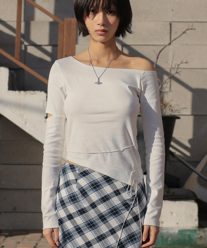 HIGH SCHOOL DISCO Strap One-Shoulder Long Sleeve_Ivory