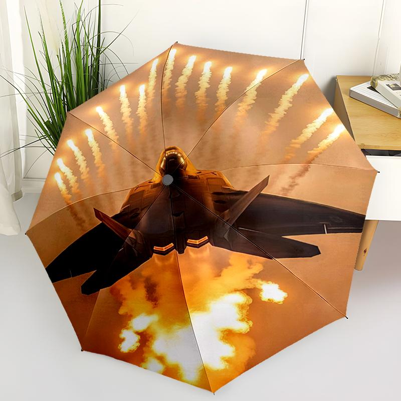 1pc Airplane Theme Pattern Umbrella Portable Folding Umbrella Iron Frame Hole Bone Structure Outdoor Home Umbrella