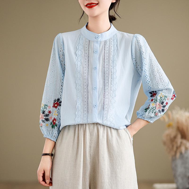 Original High-Waisted Lace Patchwork College Style Women s Top 2XL синий
