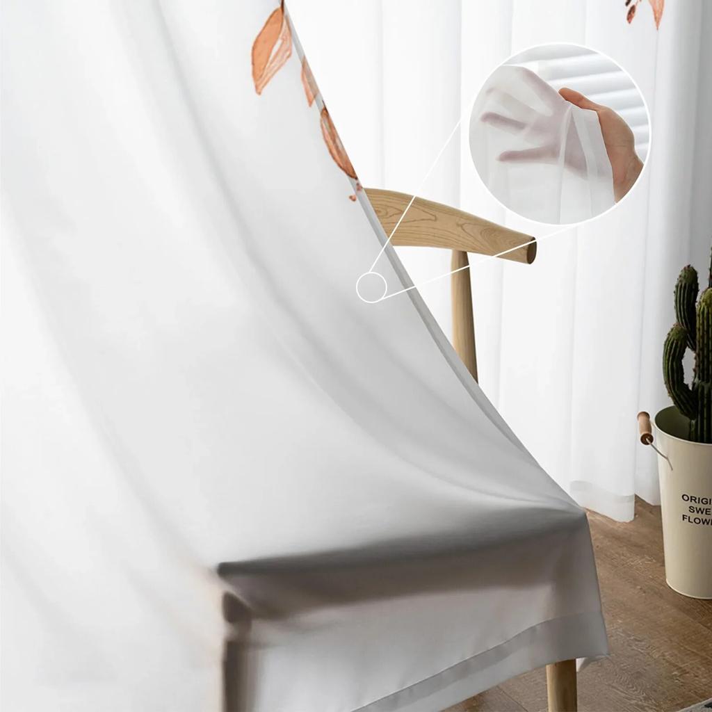 Flower Watercolor Leaf Bud Window Curtains For Living Room Bedroom Kitchen Chiffon Sheer Window Treatment