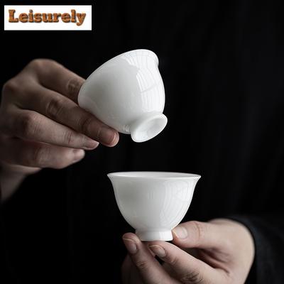 2-teiliges Set, handgefertigt, aus Eis-Jade-Porzellan, Horn-Tasse, Dehua, weißer Kung-Fu-Tee, Keramik, Einzelverkostung, Teetasse, Trinkbecher, kleines Set