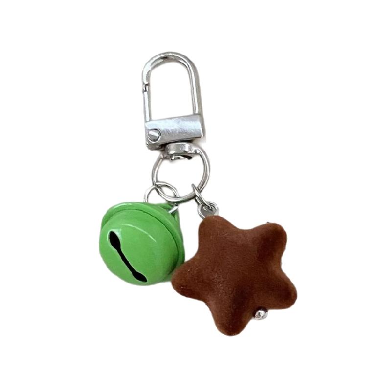 

Winter Holiday Flocking Keychain Featuring Star Bell Charm And Flocking Gift Accessory For Festive Decoration коричневий